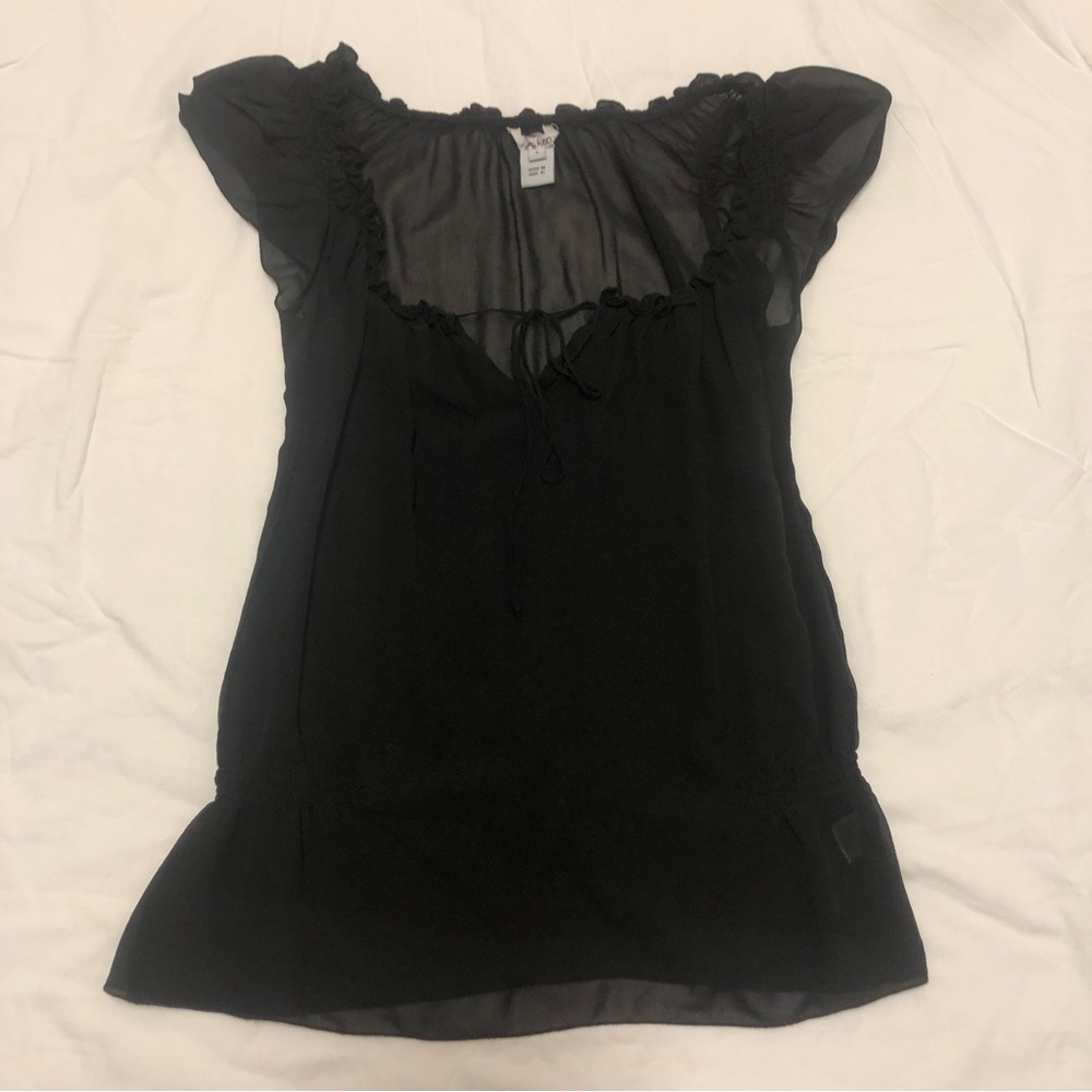 Kenzie 100% Silk Black Blouse Top Size 6 Y2K Coquette Vintage Peasant 90s